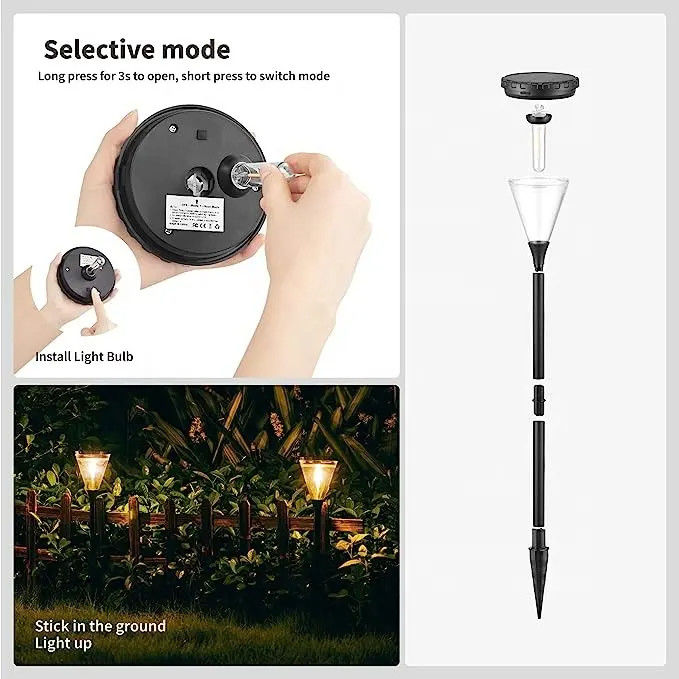 80 Ra Color Rendering Index Outdoor Solar Powered Warm White 2 Modes LED Garden Pathway Lawn Lights