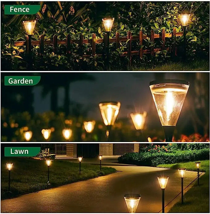 80 Ra Color Rendering Index Outdoor Solar Powered Warm White 2 Modes LED Garden Pathway Lawn Lights
