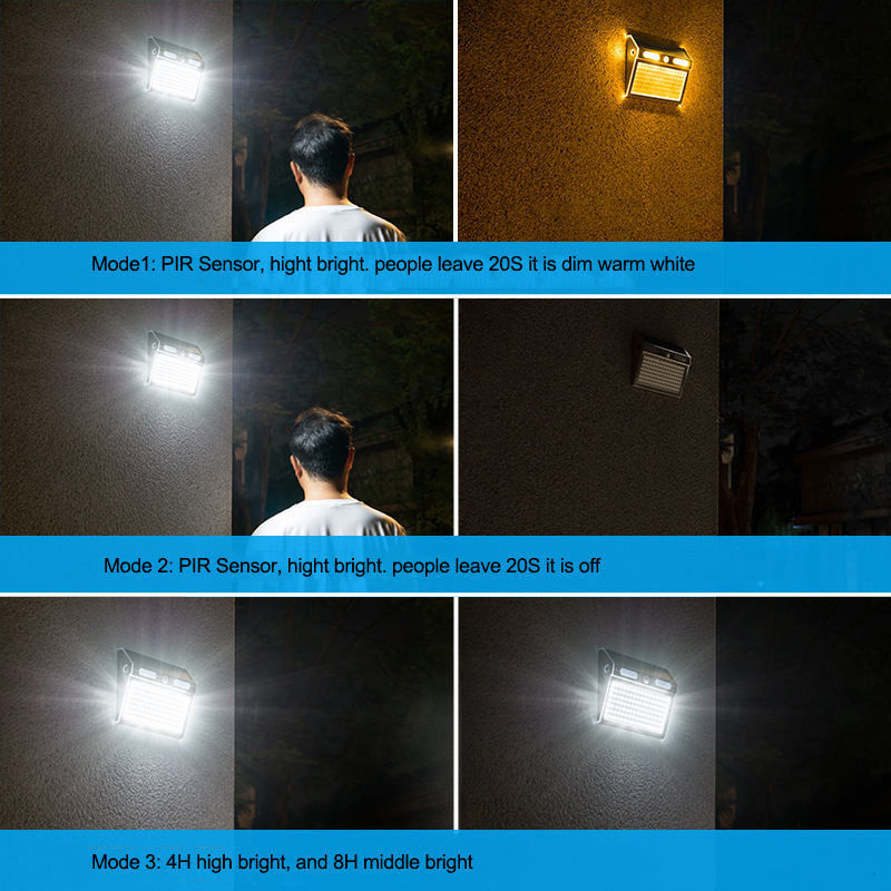 4 Lighting Modes Led Solar Outdoor Wall Porch Light With Motion Sensor IP65 Protection