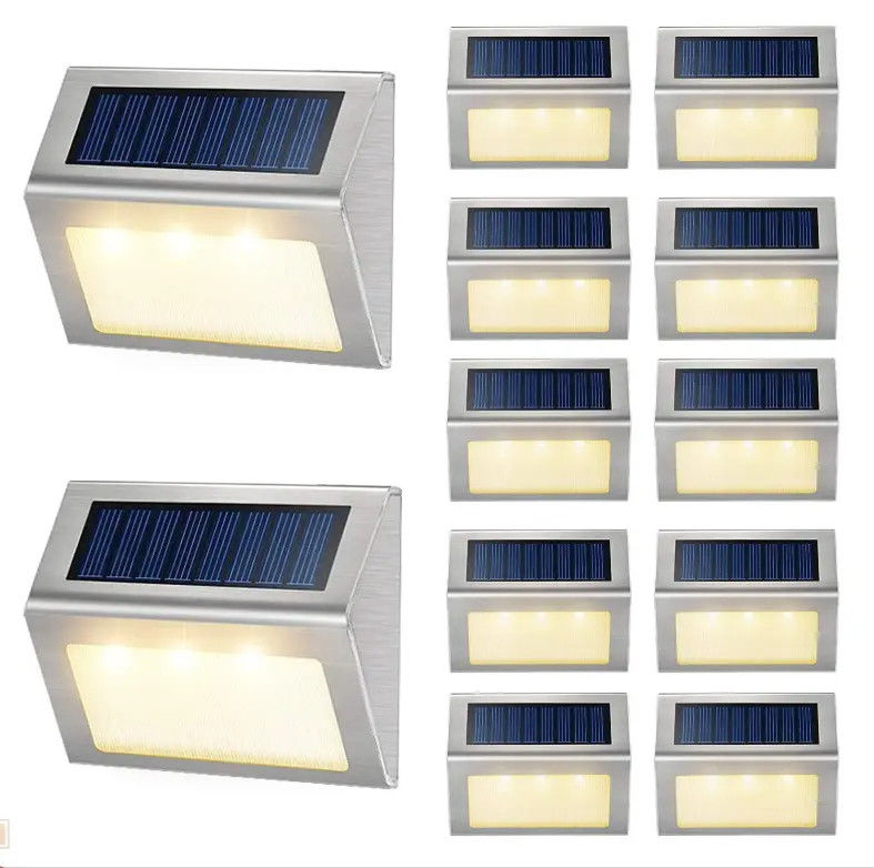 Outdoor Stainless Steel Solar Deck Light for Balcony Garden Yard Fence 3 LED Path Light