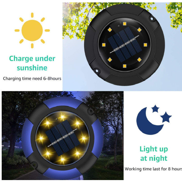 Solar Powered Disk Lights for Landscape Pathway Patio Waterproof LED Outdoor Garden