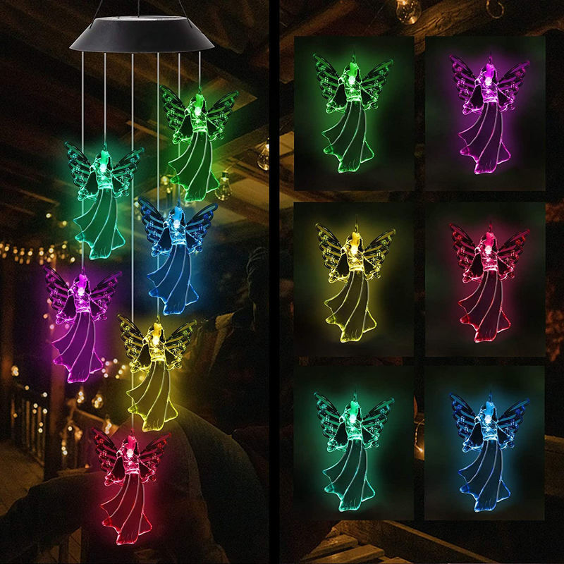 360° Beam Angle Colorful Angel Wind Chimes for Outdoor Solar Lights Fairy Garden Decor