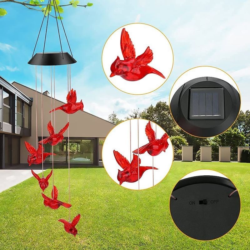 LED Solar Wind Chimes Waterproof Hummingbird Garden Bell Light for Outdoor Home Decor