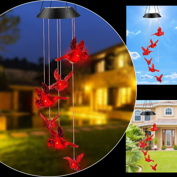 LED Solar Wind Chimes Waterproof Hummingbird Garden Bell Light for Outdoor Home Decor