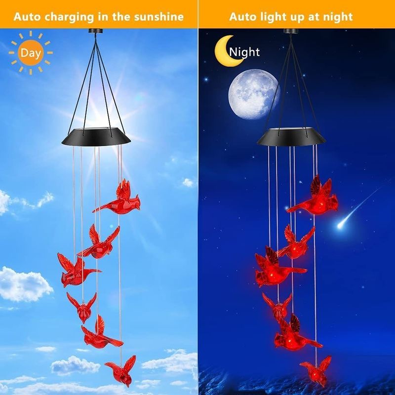 LED Solar Wind Chimes Waterproof Hummingbird Garden Bell Light for Outdoor Home Decor