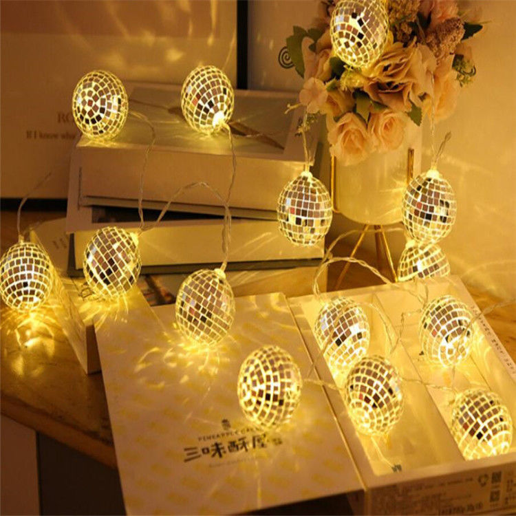Silver Mirror Ball LED String Lamp for Christmas Decoration Party Home Indoor Bedroom