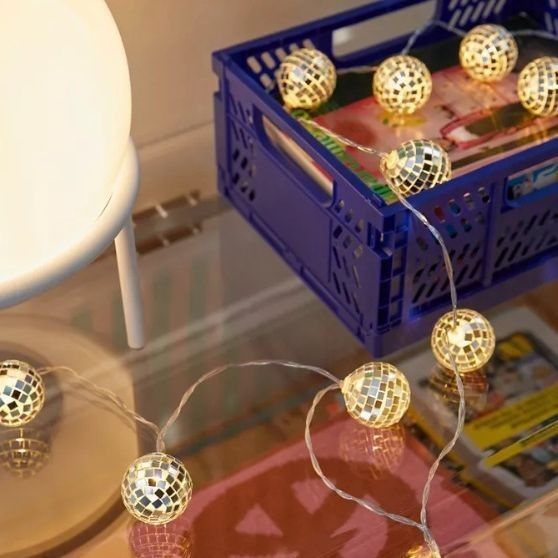 Silver Mirror Ball LED String Lamp for Christmas Decoration Party Home Indoor Bedroom