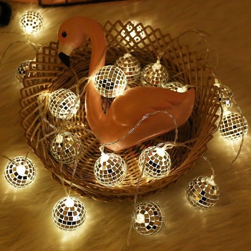 Silver Mirror Ball LED String Lamp for Christmas Decoration Party Home Indoor Bedroom