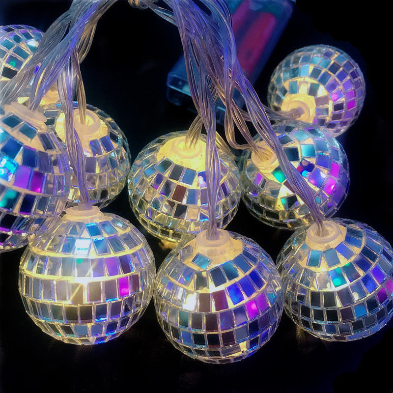 Silver Mirror Ball LED String Lamp for Christmas Decoration Party Home Indoor Bedroom