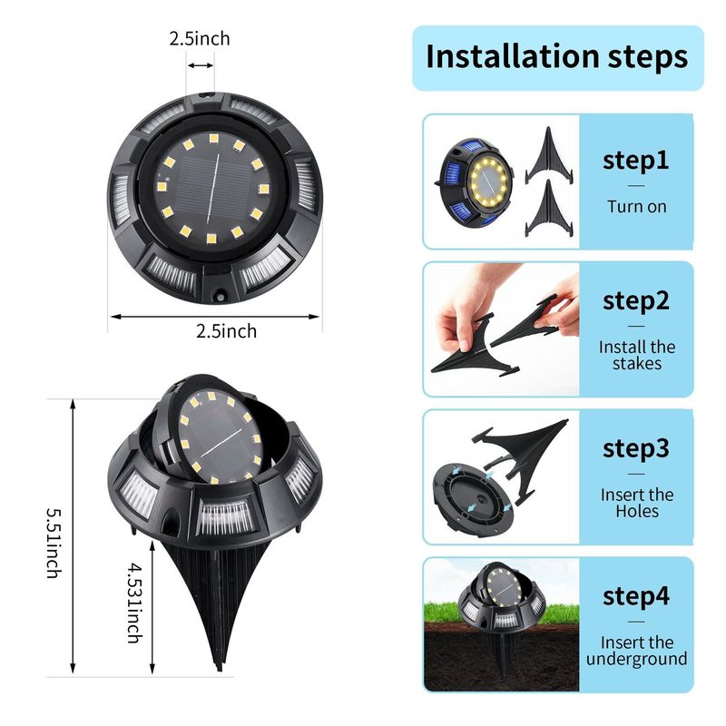 3V Input Voltage Solar Underground Light for Garden Park Decoration in ABS/Aluminium