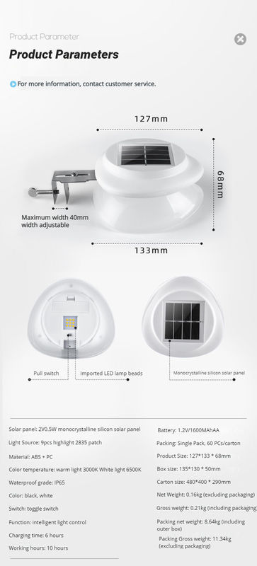 Waterproof LED Solar Powered Fence Lamp 100lm/w ABS PC Garden Light for Patio Backyard