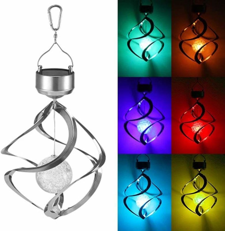 Spiral Solar Wind Chimes Lights Outdoor Waterproof Color Changing LED Lamp for Garden