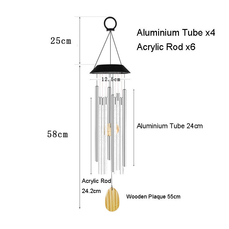 Waterproof Solar Power Wind Chime with Color Changing Hummingbird and Butterfly Design