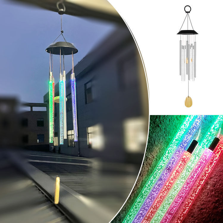 Waterproof Solar Power Wind Chime with Color Changing Hummingbird and Butterfly Design