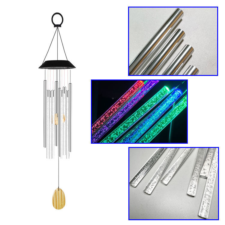 Waterproof Solar Power Wind Chime with Color Changing Hummingbird and Butterfly Design