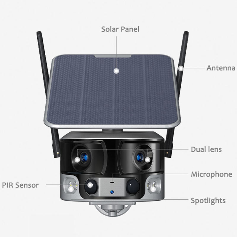 Eight Million Horizontal Articulation Outdoor Solar Camera Wifi Dual Lens CCTV Camera