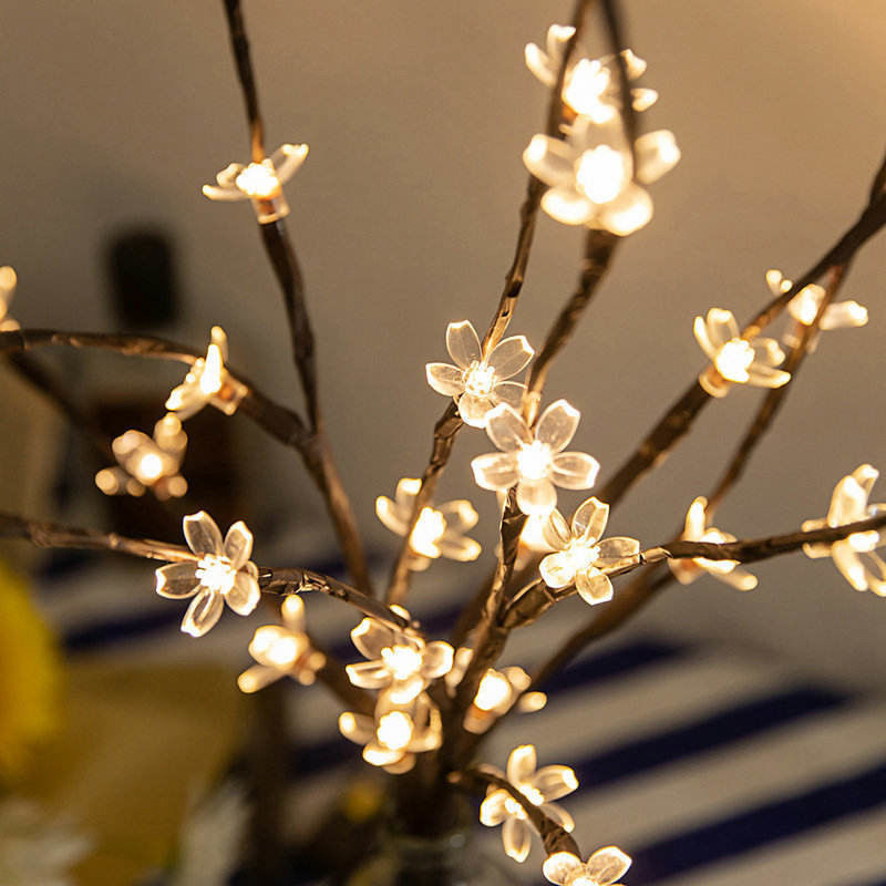 Indoor 36cm 24 Bulbs Battery Christmas Star Home Decor Led Cherry Flower Tabletop Bonsai Tree Fairy Light