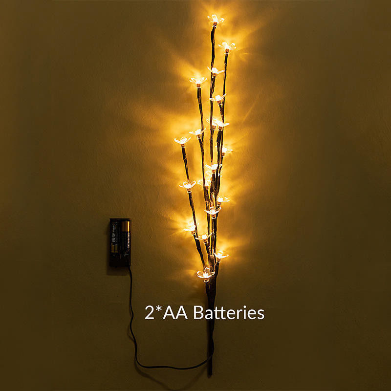 Indoor 36cm 24 Bulbs Battery Christmas Star Home Decor Led Cherry Flower Tabletop Bonsai Tree Fairy Light