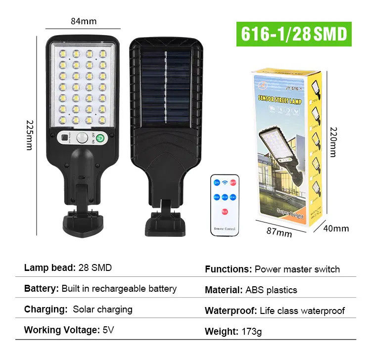 Solar Garden Light High Lumen Sensor Security Wall Street Lamp for Outdoor Lighting