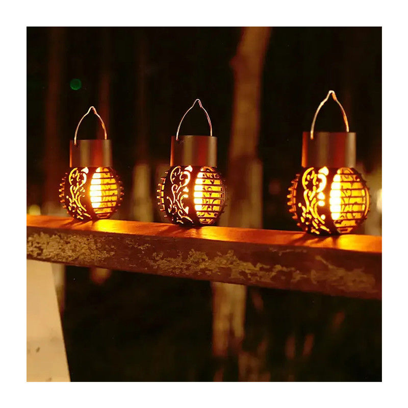 LED Solar Light for Garden Landscape Decoration Metal Iron Hanging Lantern Flame Lamp