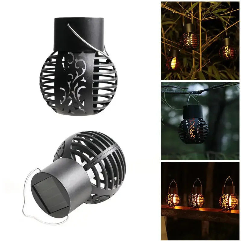 LED Solar Light for Garden Landscape Decoration Metal Iron Hanging Lantern Flame Lamp
