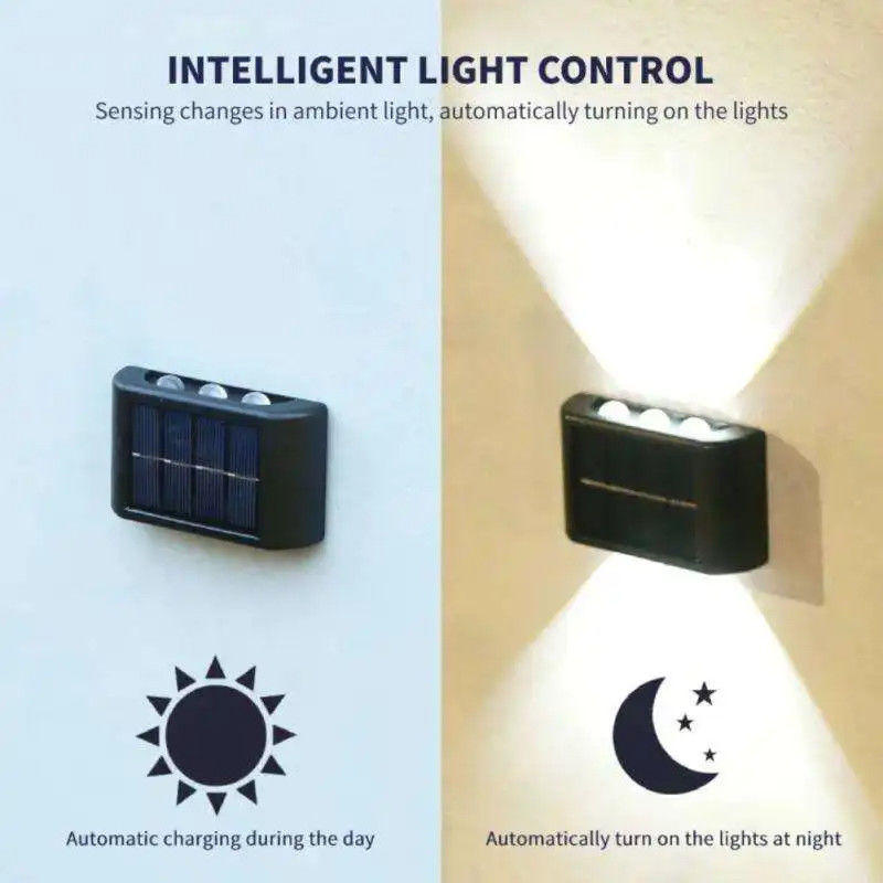 Waterproof 4led 6led Up And Down Solar Wall Light for Garden Courtyard Luminous