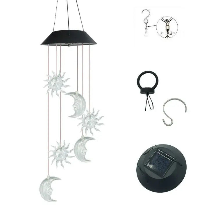 Sun Moon Solar Lights Colorful Wind Chimes for Garden Waterproof Seven Colors Gradient