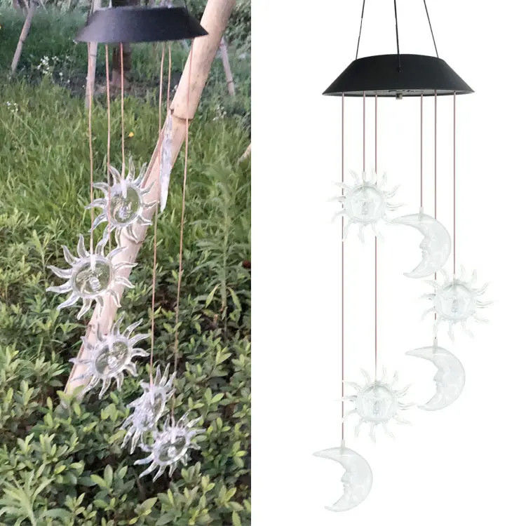 Sun Moon Solar Lights Colorful Wind Chimes for Garden Waterproof Seven Colors Gradient