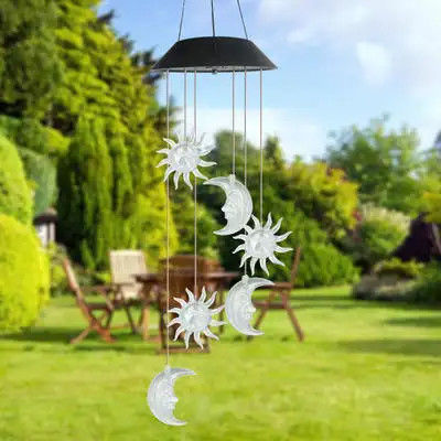 Sun Moon Solar Lights Colorful Wind Chimes for Garden Waterproof Seven Colors Gradient