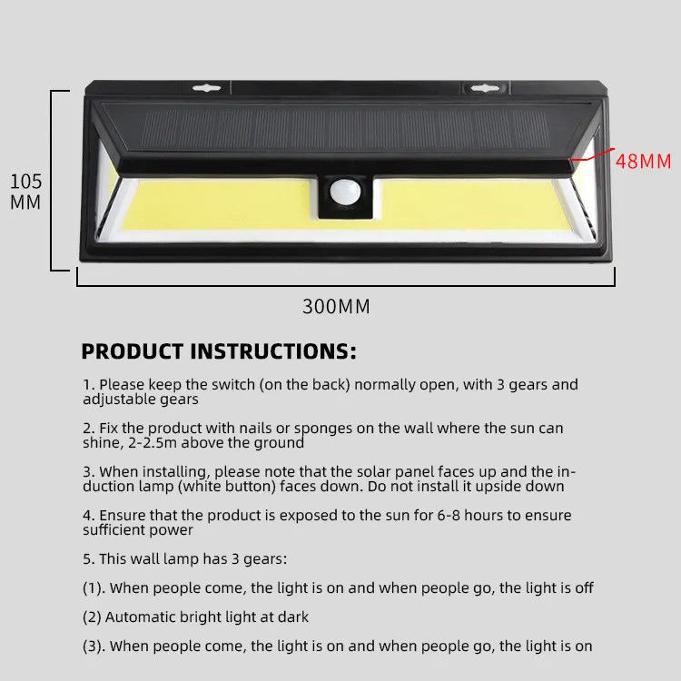 180 Led Cob Solar Lights Outdoor Wireless Motion Sensor Wall Security Light
